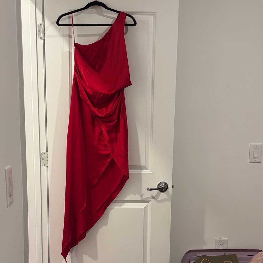 ASOS Red One Shoulder Asymmetrical Dress Size 0